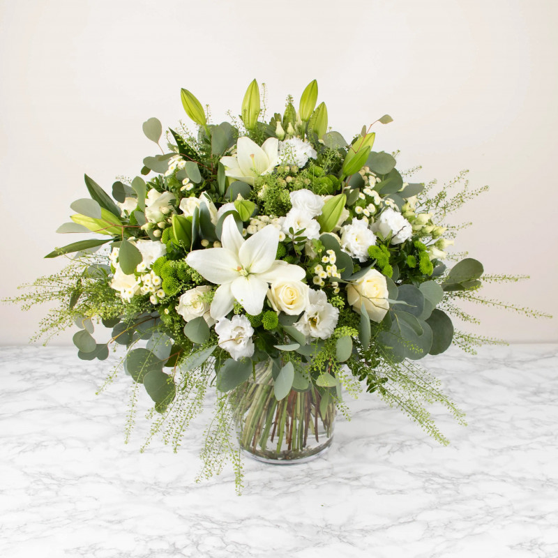 BOUQUET DE FLEURS DEUIL PARADIS BLANC