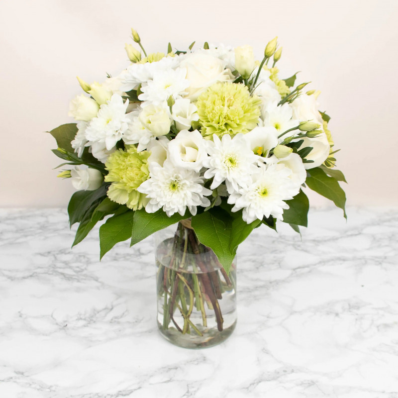 BOUQUET DE FLEURS DEUIL NUAGE BLANC