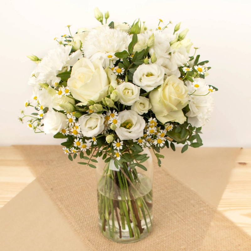 BOUQUET DE FLEURS BLANC PERLE